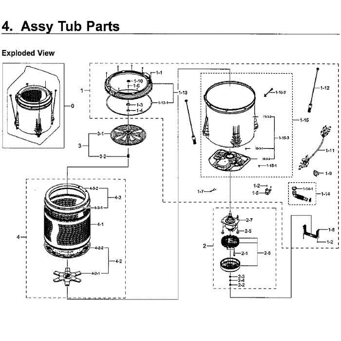 Tub Assembly Diagram and Parts List for WA45M7050AW A4-00 Samsung Washer