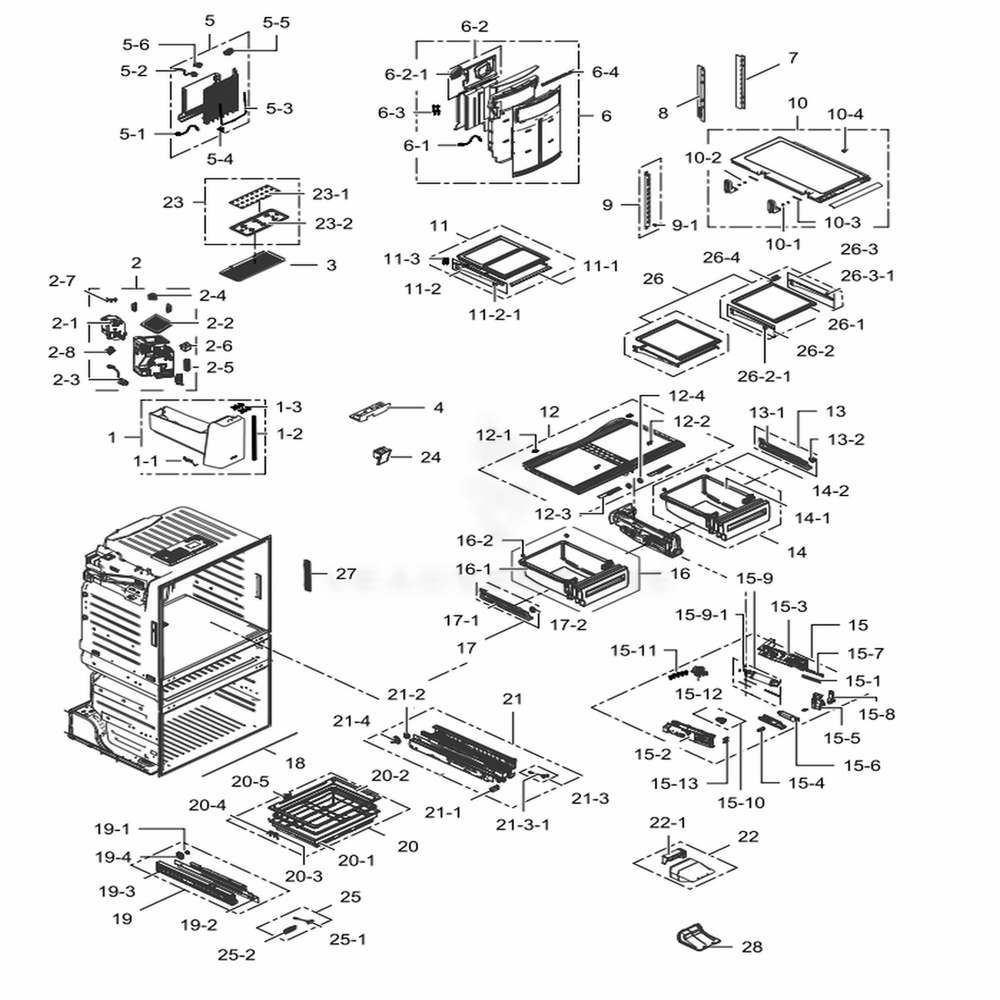 Refrigerator Diagram and Parts List for RF28JBEDBSR (AA)(0007) Samsung Refrigerator