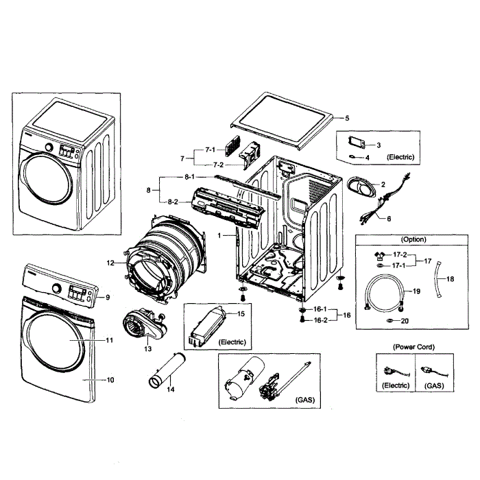 Main Assembly Diagram and Parts List for DV431AEP XAA-02 Samsung Dryer