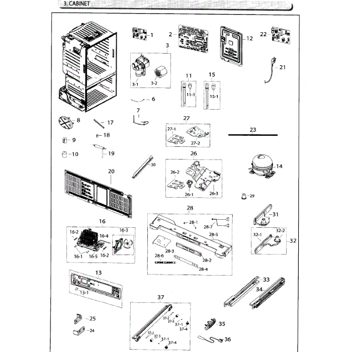 Cabinet Diagram and Parts List for RF26HFENDSR AA-03 Samsung Refrigerator