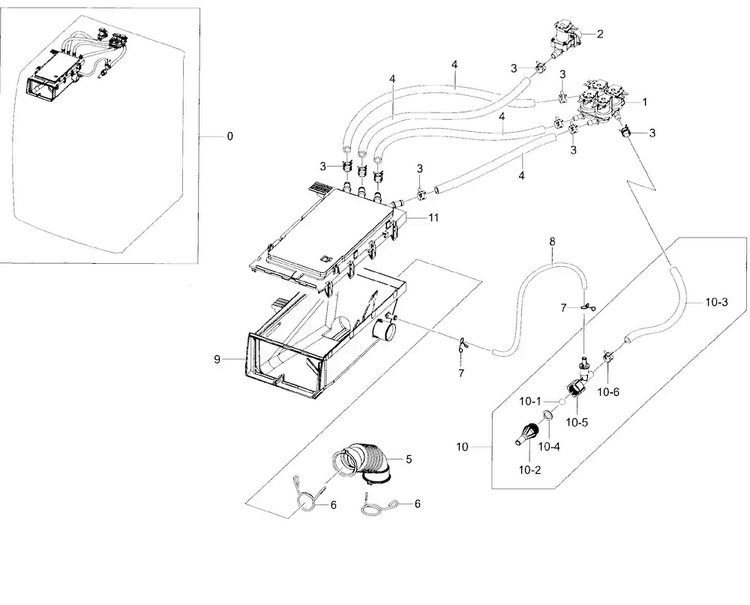 Housing Drawer Diagram and Parts List for WF45H6300AG A2-0001 Samsung Washer