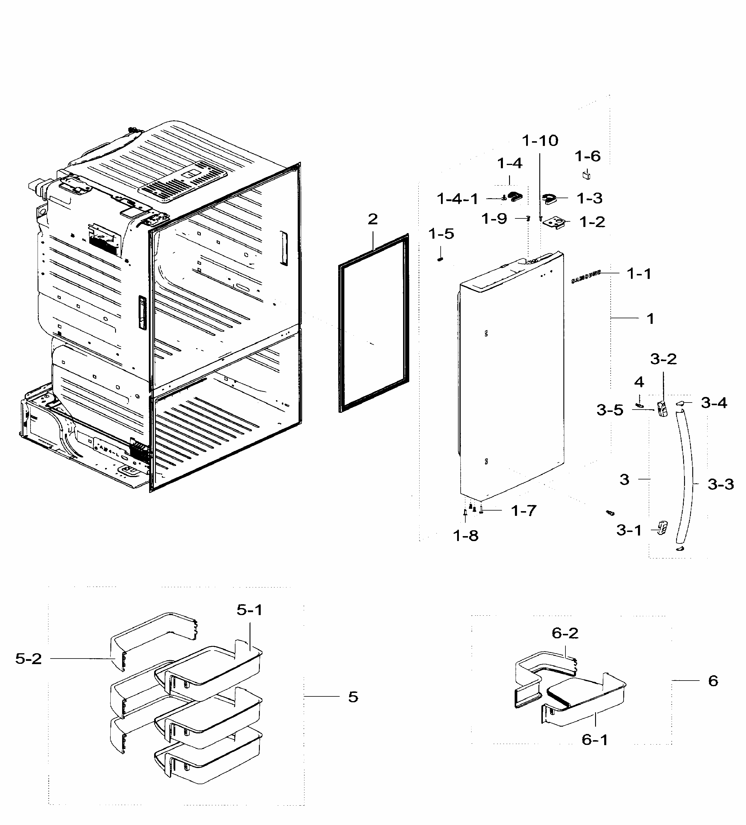 Right Door Diagram and Parts List for RF28HFEDTSR AA-0006 Samsung Refrigerator