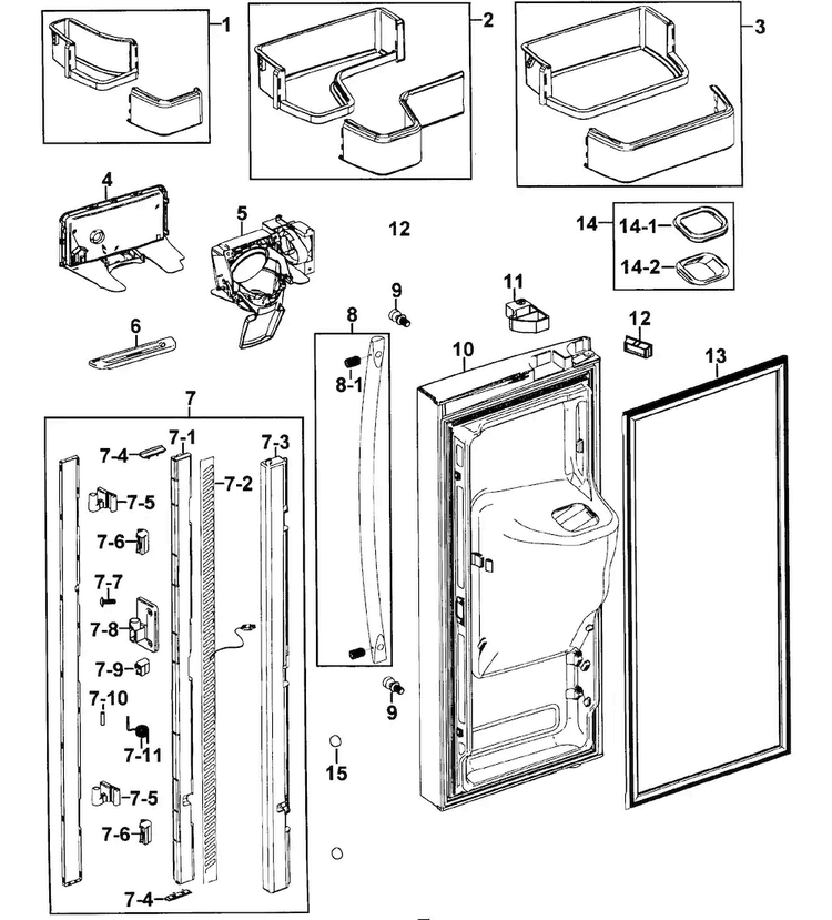 Left Door Diagram and Parts List for RFG237AARS XAA-0000 Samsung Refrigerator