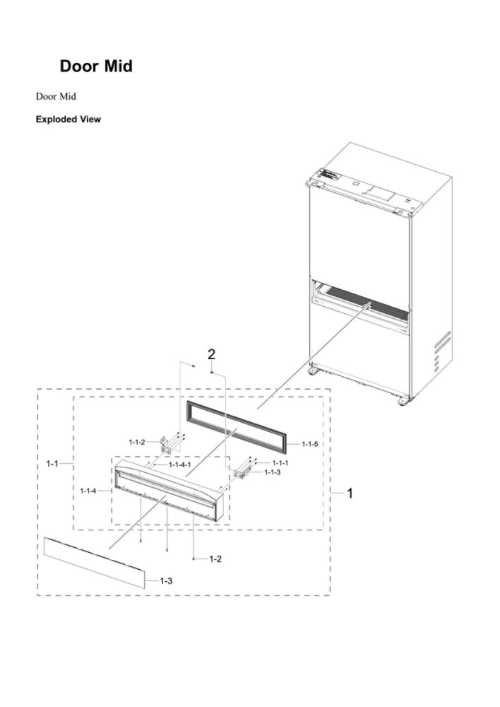 Mid Door Diagram and Parts List for RF23BB820012 AA-00 Samsung Refrigerator