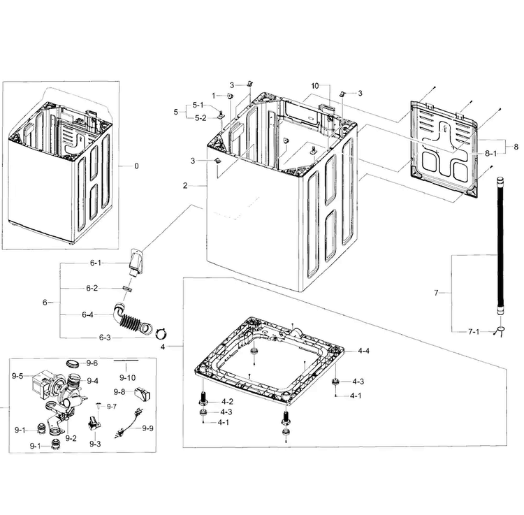 Frame Assy Diagram and Parts List for WA50F9A7DSW A2-0001 Samsung Washer
