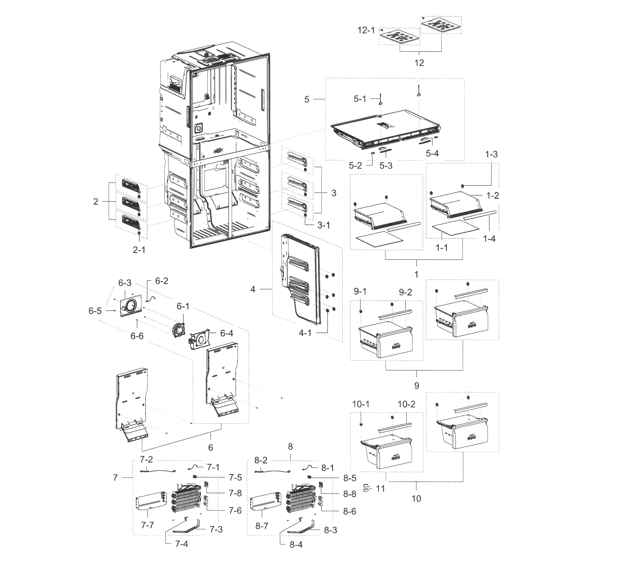 Freezer Diagram and Parts List for RF22K9581SR AA-0000 Samsung Refrigerator
