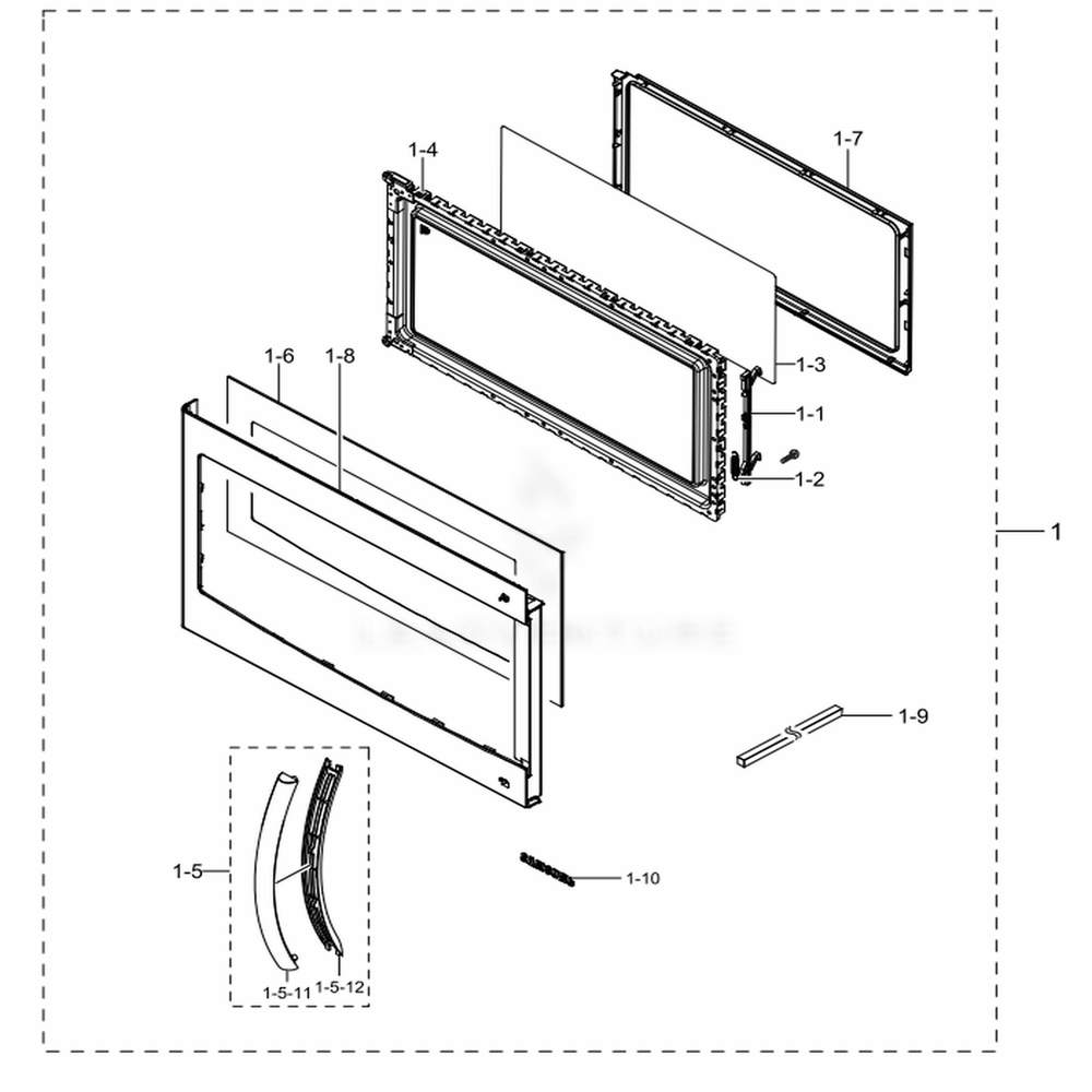 Assembly Door Diagram and Parts List for ME16K3000AS (AC)(0000) Samsung Microwave