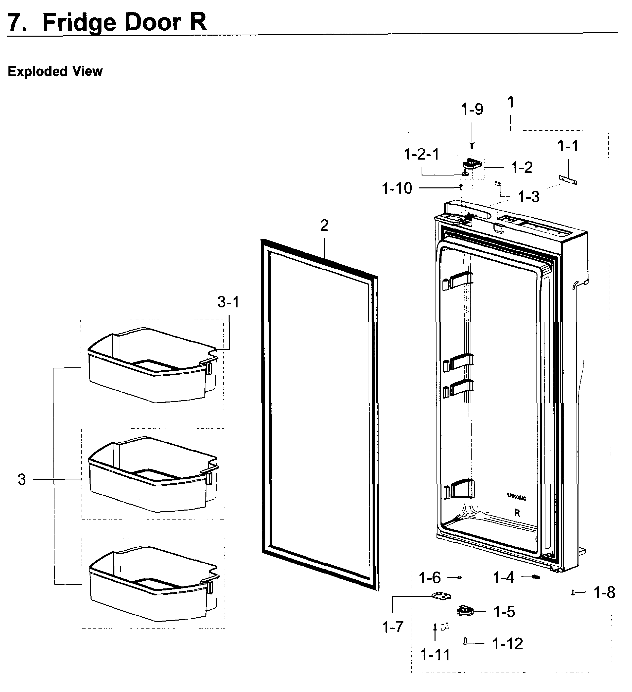 Fridge Door R Diagram and Parts List for RF23J9011SG AA-0005 Samsung Refrigerator