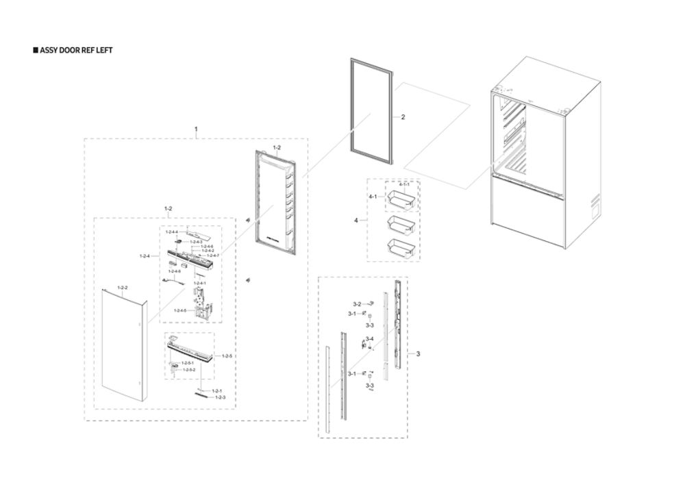 Left Refrigerator Door Parts Diagram and Parts List for RF28T5001SG AA-00 Samsung Refrigerator