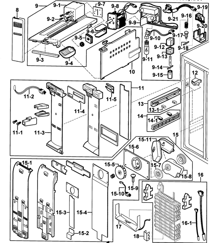 Freezer 2 Diagram and Parts List for RS2556BB XAA-0000 Samsung Refrigerator