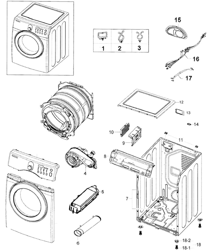 Main Assy Diagram and Parts List for DV209AEW XAA-0000 Samsung Dryer