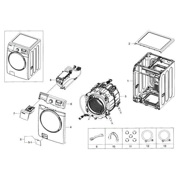 Main Assembly Diagram and Parts List for WF395BTPAWR A2-00 Samsung Washer