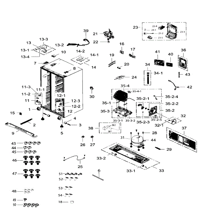 Cabinet Diagram and Parts List for RS265TDRS XAA-02 Samsung Refrigerator