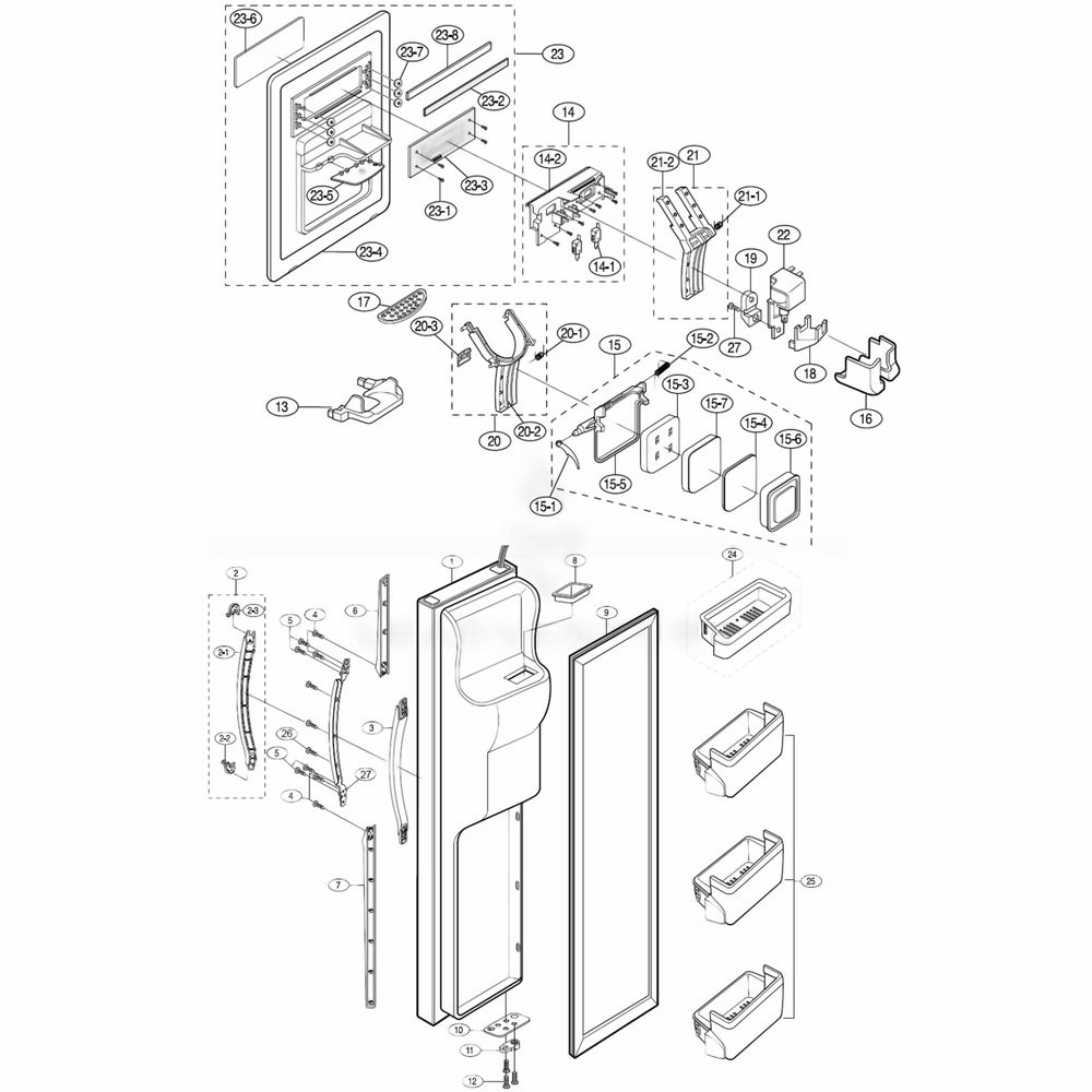 Freezer Door Diagram and Parts List for RS2534WW  Samsung Refrigerator