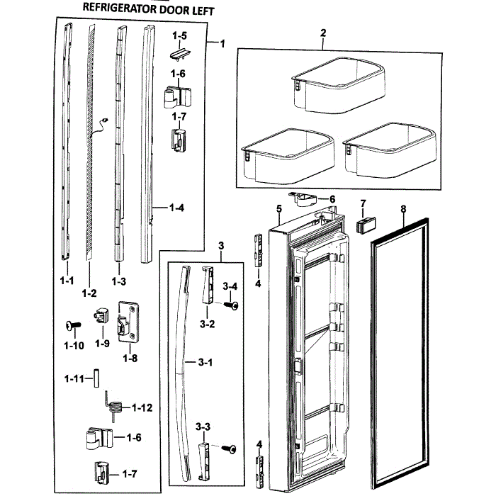 Left Door Diagram and Parts List for RF265AASH XAA-00 Samsung Refrigerator