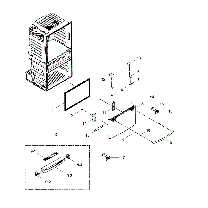 Freezer Door Diagram and Parts List for RF4287HABP XAA-01 Samsung Refrigerator
