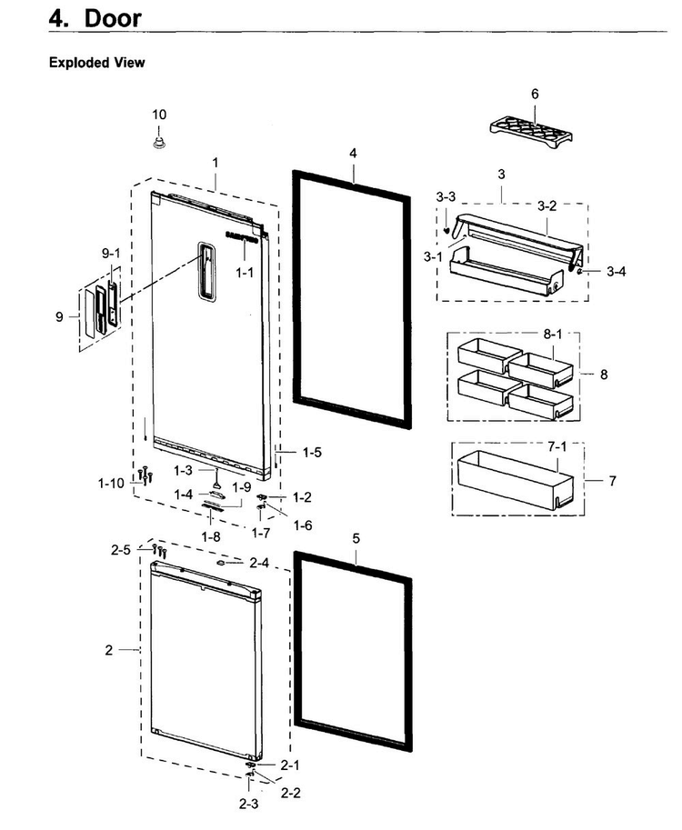 Door Diagram and Parts List for RB12J8896S4 AA-0001 Samsung Refrigerator