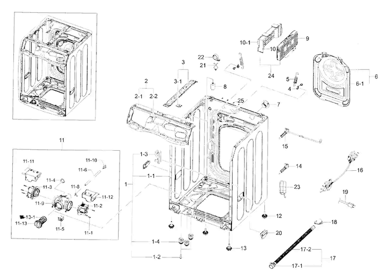 Frame & Cover Parts Diagram and Parts List for WF42H5000AW A2-0000 Samsung Washer