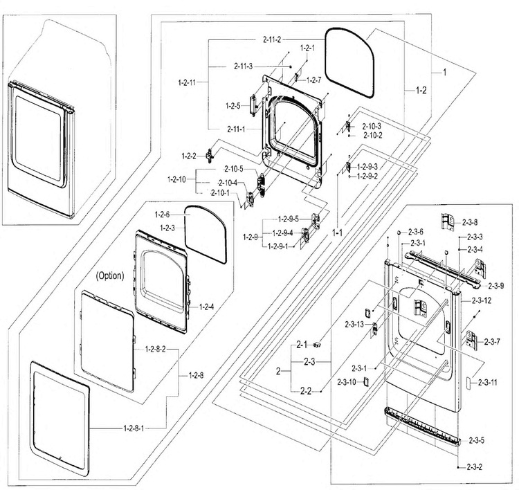 Frame Front & Door Diagram and Parts List for DV48J7770GP A2-0000 Samsung Dryer