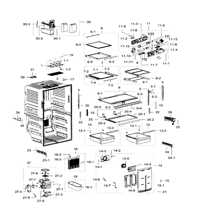 Fridge Diagram and Parts List for RF32FMQDBSR AA-08 Samsung Refrigerator