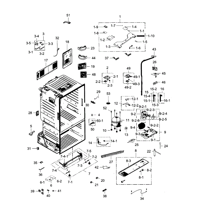 Cabinet Diagram and Parts List for RF23HTEDBSR AA-03 Samsung Refrigerator