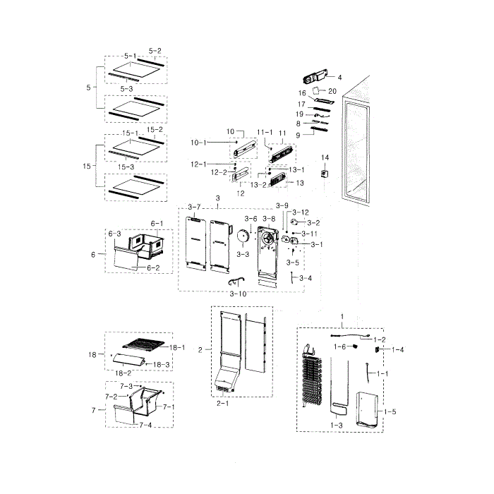 Freezer Side Diagram and Parts List for RH22H8010SR AA-00 Samsung Refrigerator
