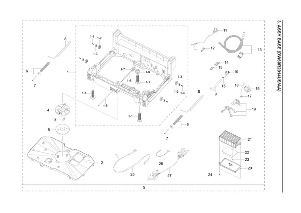 Base Assembly Diagram and Parts List for DW60R2014US AA-00 Samsung Dishwasher