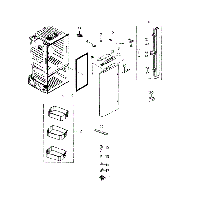 Fridge Door L Diagram and Parts List for RF26HFPNBSR AA-00 Samsung Refrigerator