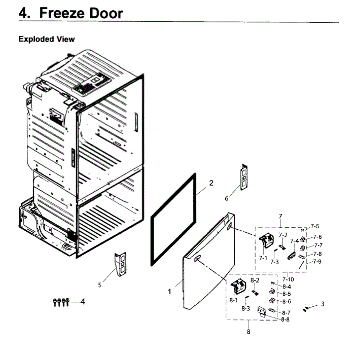 Door-Freezer Diagram and Parts List for RF263BEAESR AA-03 Samsung Refrigerator