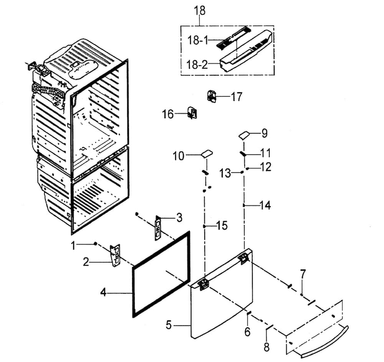 Freezer Door Diagram and Parts List for RFG297HDBP XAA Samsung Refrigerator