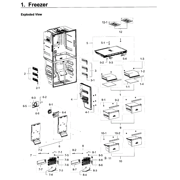 Freezer Diagram and Parts List for RF22K9381SR AA-00 Samsung Refrigerator