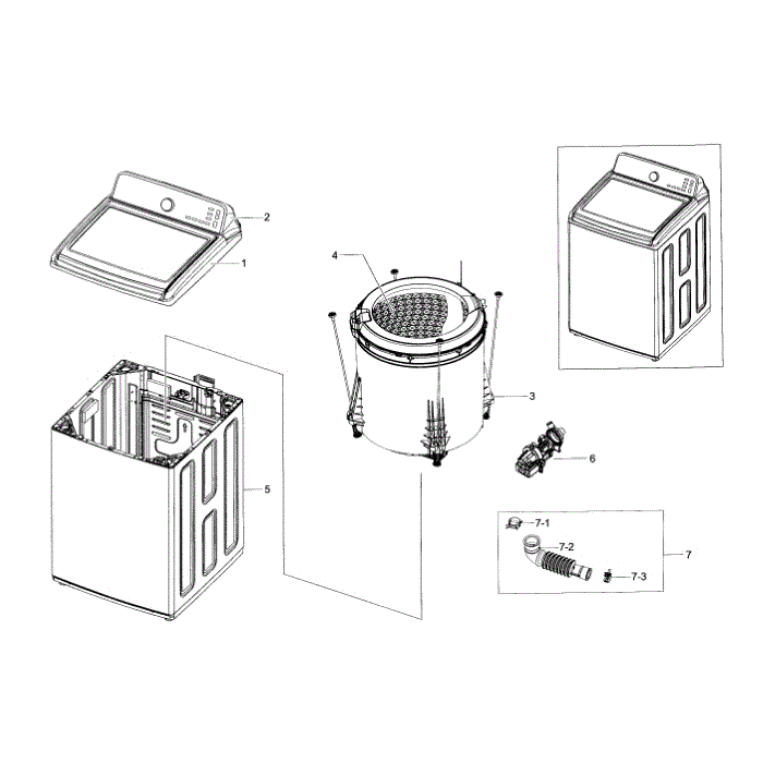 Main Assembly Diagram and Parts List for WA48J7770AW A2-00 Samsung Washer