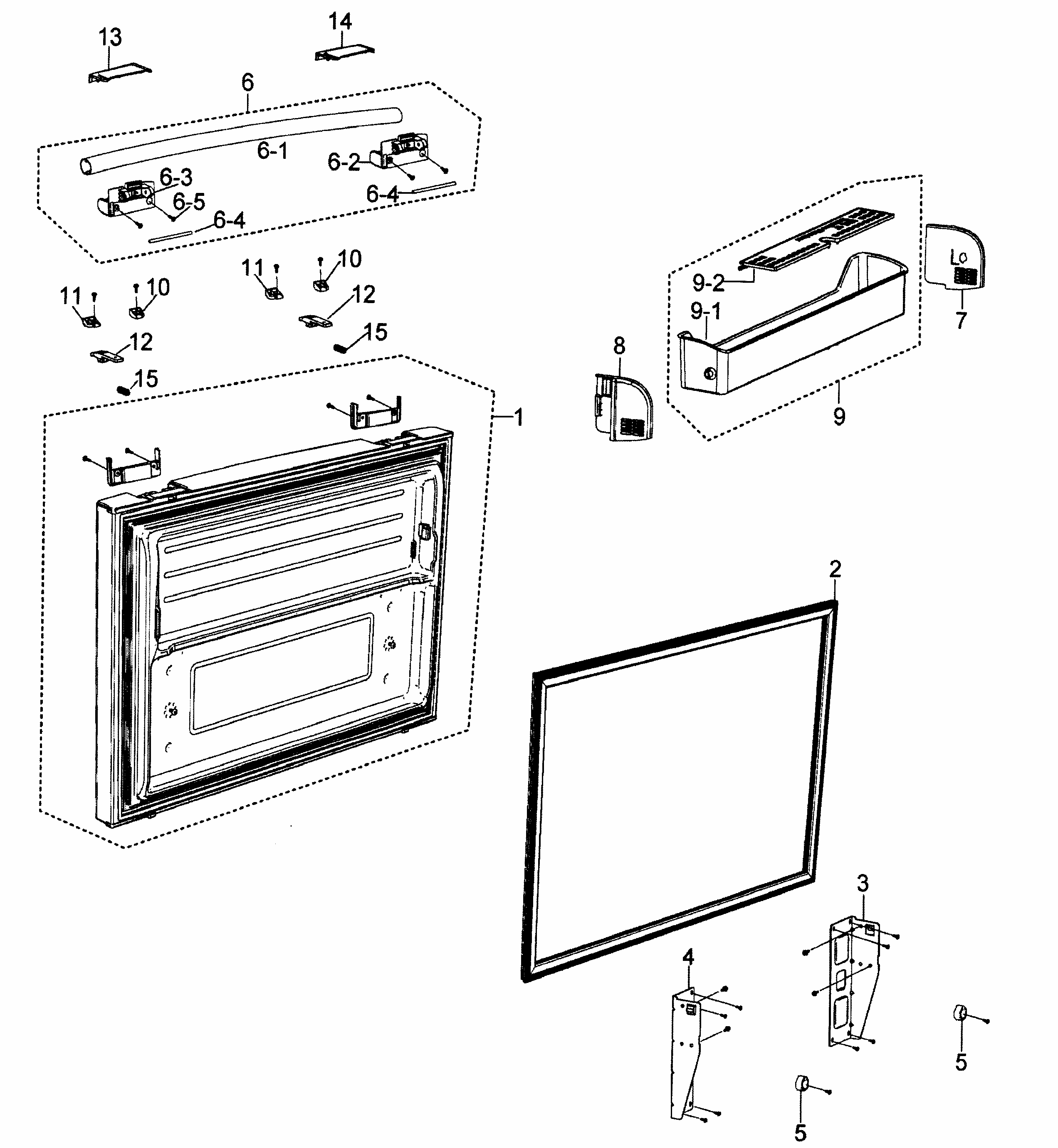 Freezer Door Diagram and Parts List for RF266AZWP XAA-0000 Samsung Refrigerator