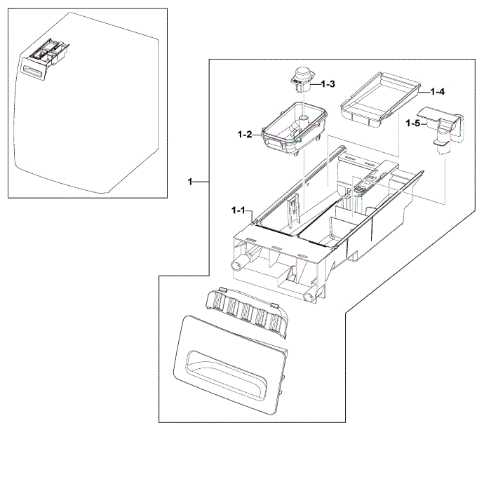 Drawer Assembly Diagram and Parts List for WF220ANW XAA-01 Samsung Washer