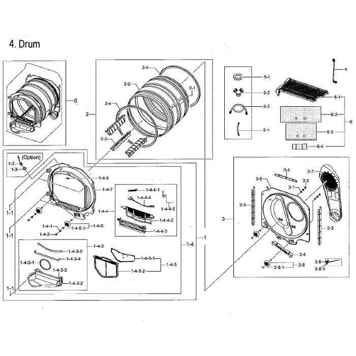 Drum Diagram and Parts List for DVG52M7750V A3-00 Samsung Dryer