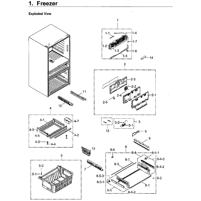 Freezer Diagram and Parts List for RF23M8090SG AA-00 Samsung Refrigerator