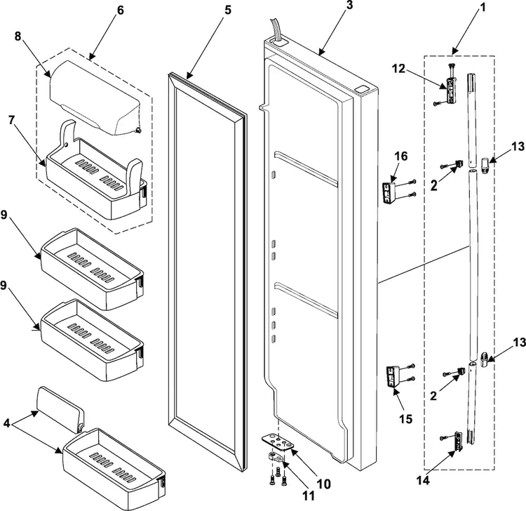 Refrigerator Door Diagram and Parts List for RS253BASB XAA Samsung Refrigerator