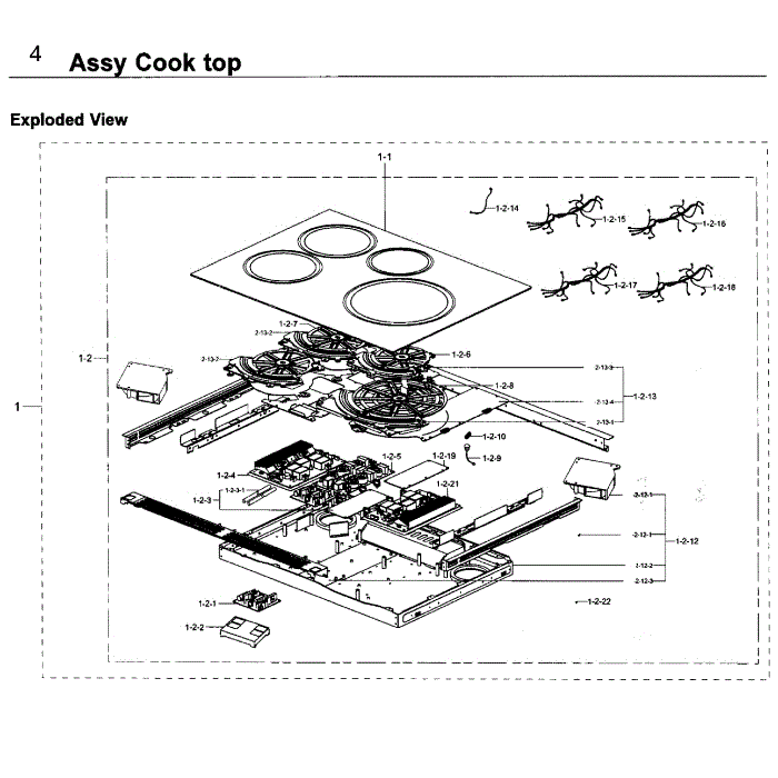 Cooktop Diagram and Parts List for NE58K9560WS AA-00 Samsung Range