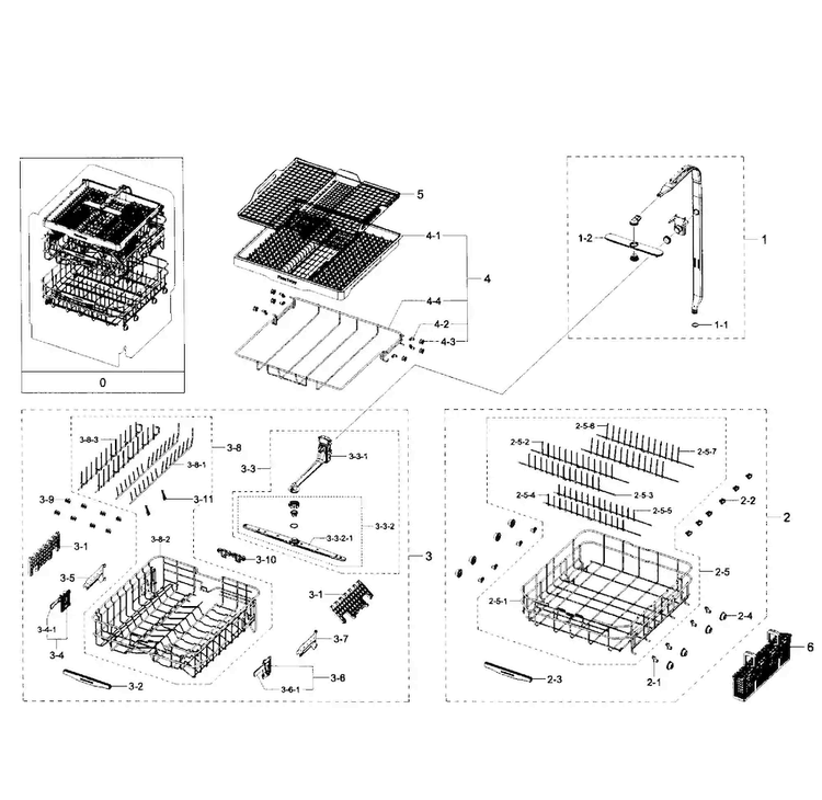 Baskets Assy Diagram and Parts List for DW80H9970US AA-0000 Samsung Dishwasher