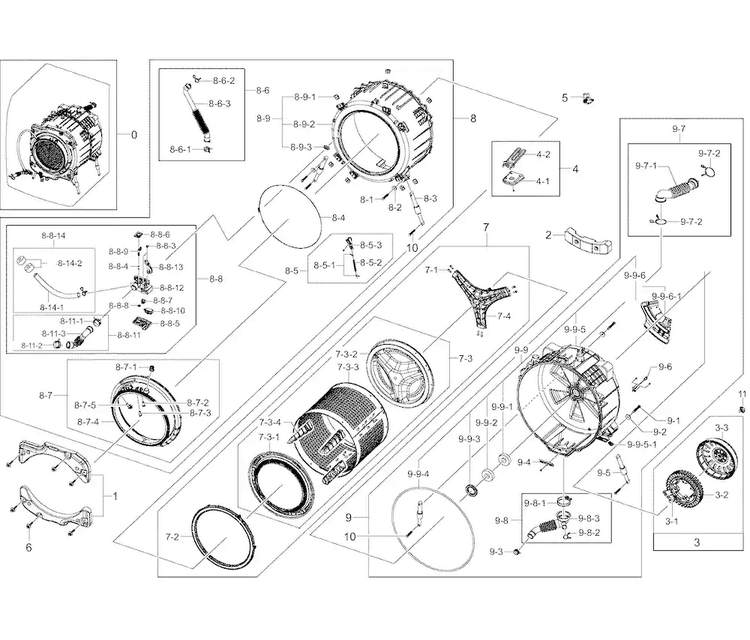 Tub & Drum Diagram and Parts List for WF457ARGSGR A2-0000 Samsung Washer