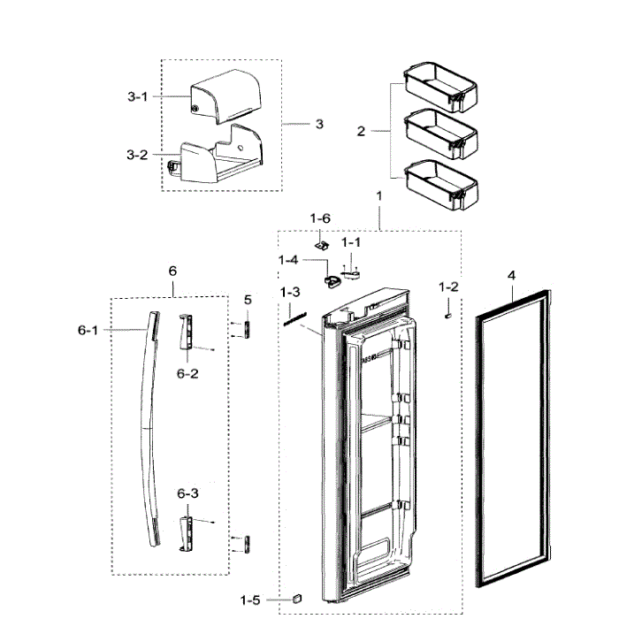 Right Door Diagram and Parts List for RF267ACBP XAA-00 Samsung Refrigerator