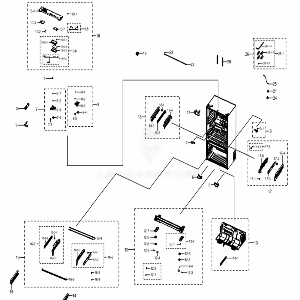 Cabinet 1 Diagram and Parts List for RF22NPEDBSG (AA)(0000) Samsung Refrigerator