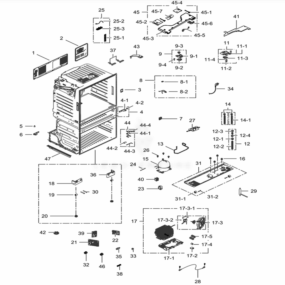 Cabinet Diagram and Parts List for RF28JBEDBSR (AA)(0007) Samsung Refrigerator