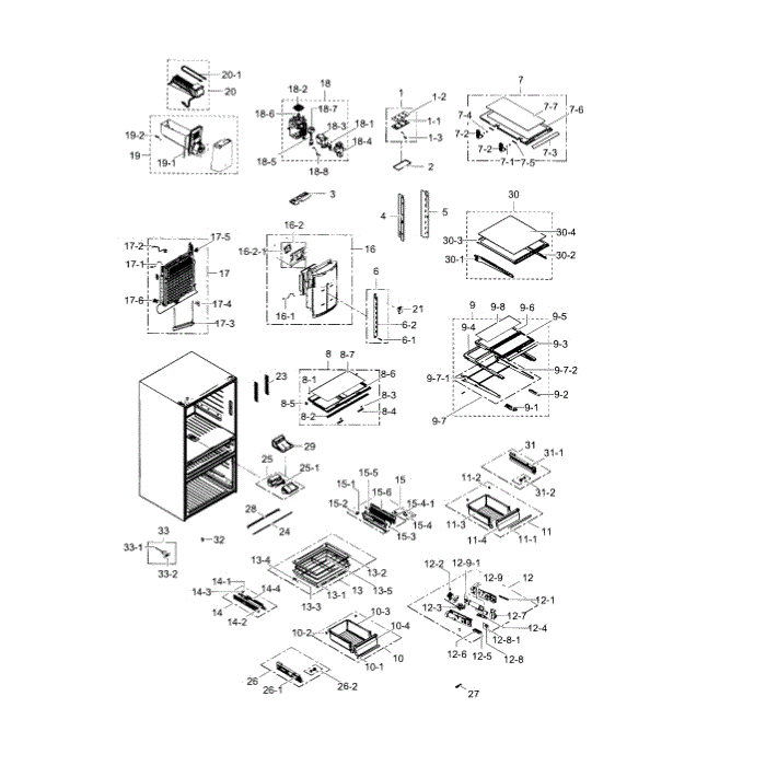 Refrigerator Diagram and Parts List for RF23HSESBSR AA-00 Samsung Refrigerator