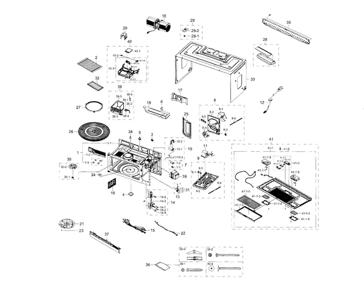 Main Assy Diagram and Parts List for ME18H704SFB AA-0001 Samsung Microwave