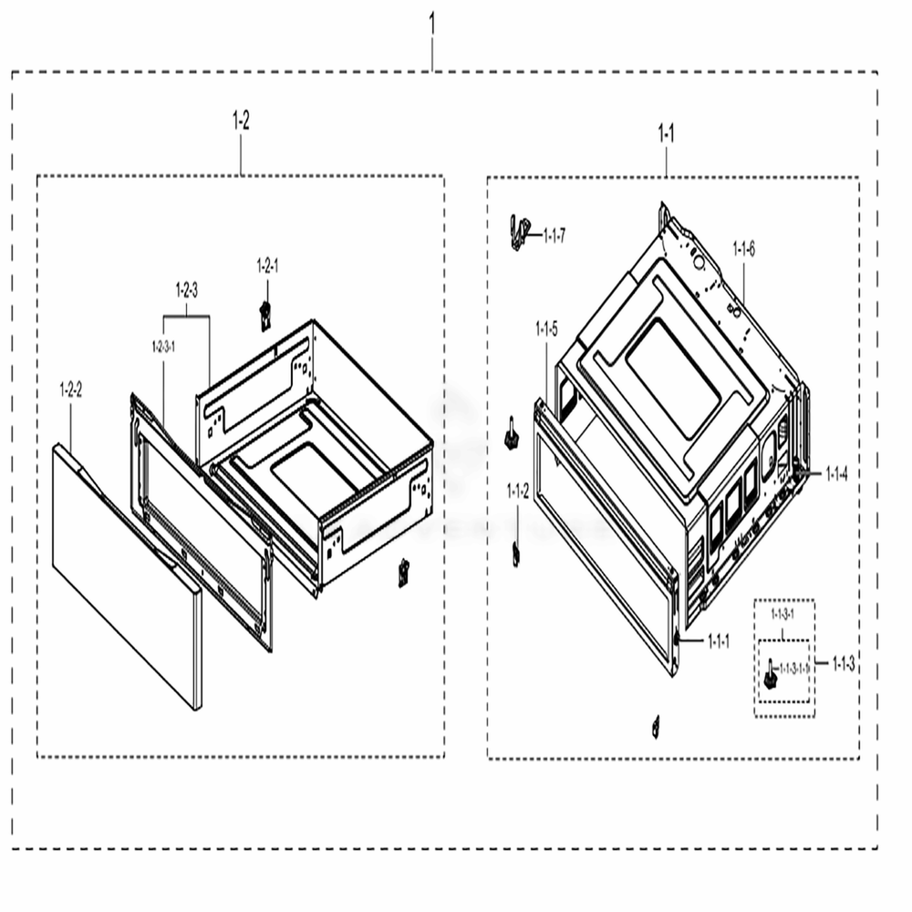 Assembly Drawer Diagram and Parts List for NE59N6630SS (AA)(0000) Samsung Range