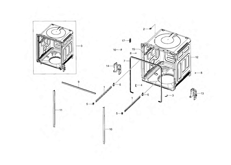 Tub Diagram and Parts List for DW80F600UTW AA-0001 Samsung Dishwasher
