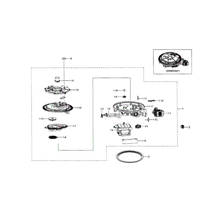 Sump Diagram and Parts List for DW80F600UTW AA-01 Samsung Dishwasher