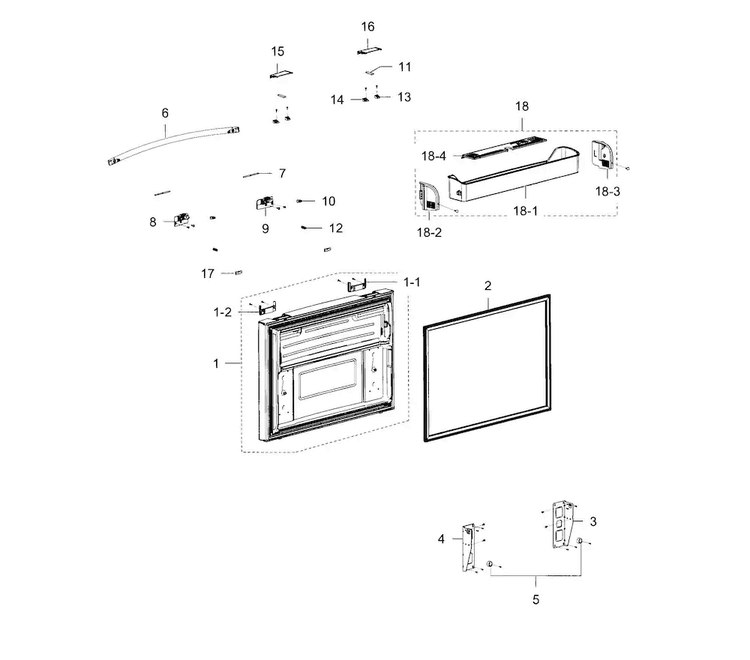 Freezer Door Diagram and Parts List for RFG297HDWP XAA-0001 Samsung Refrigerator