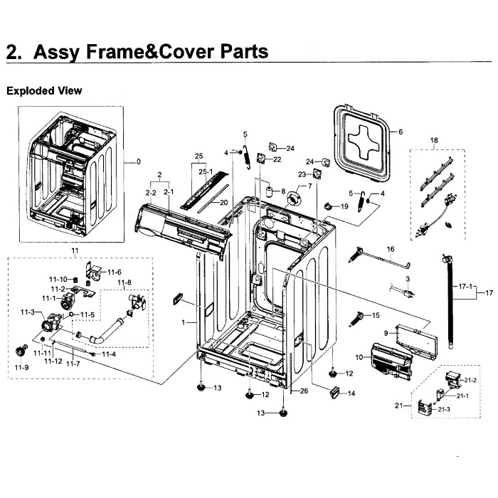 Frame And Cover Diagram and Parts List for WF419AAW XAA-01 Samsung Washer